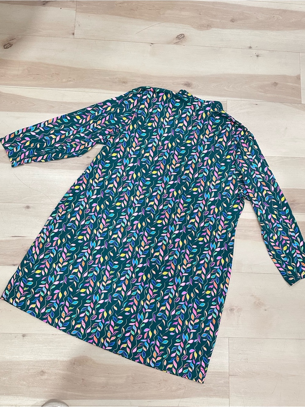 Lulu-B multi-color falling leaf print dress Sz 1X Dark Green 3/4 Sleeve UPF 50+ - Picture 6 of 10